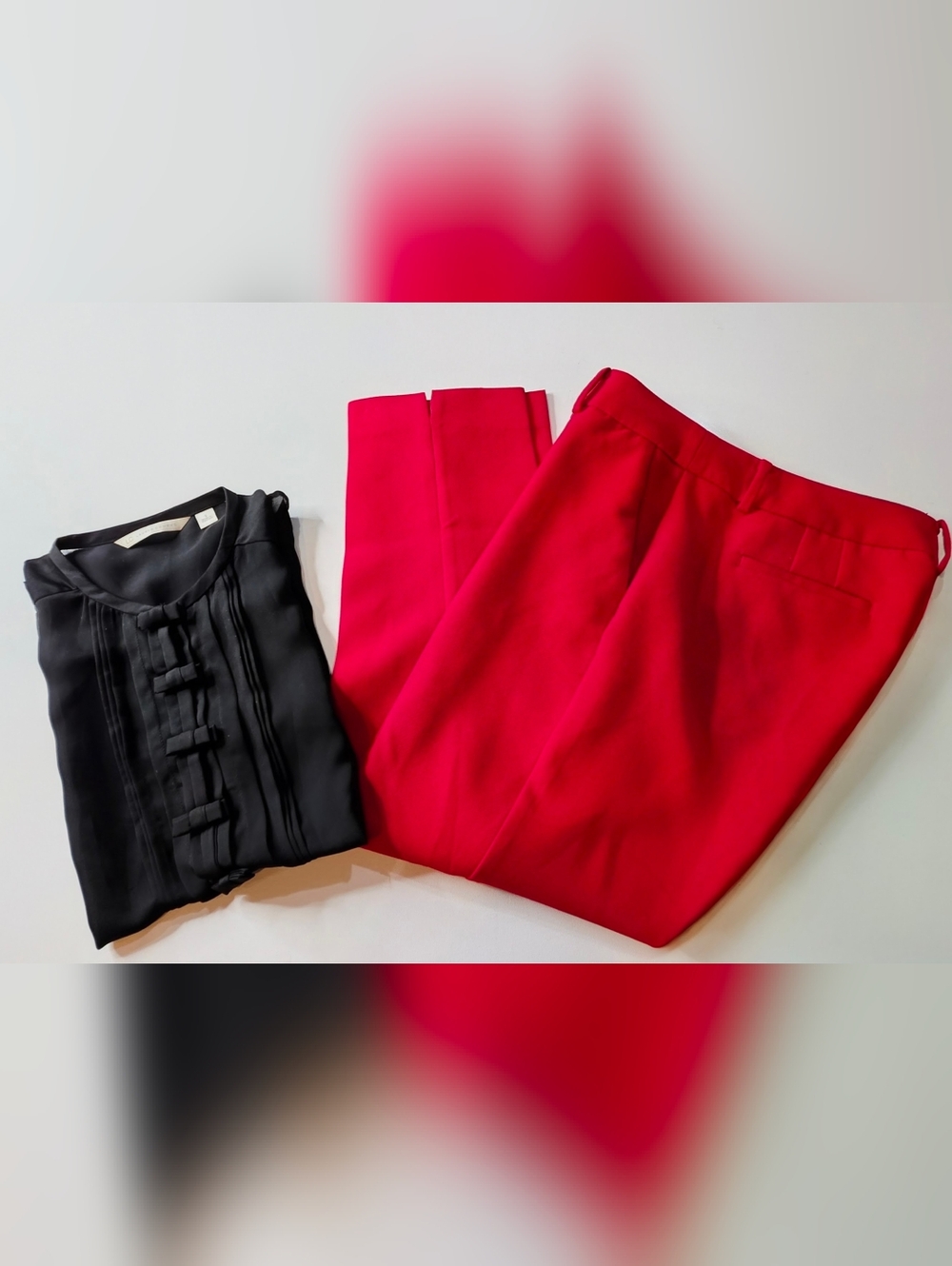 BUNDLE Talbots Red Dress Pants 10P & LC Lauren Conrad Black Tuxedo Blouse Small - Picture 2 of 8